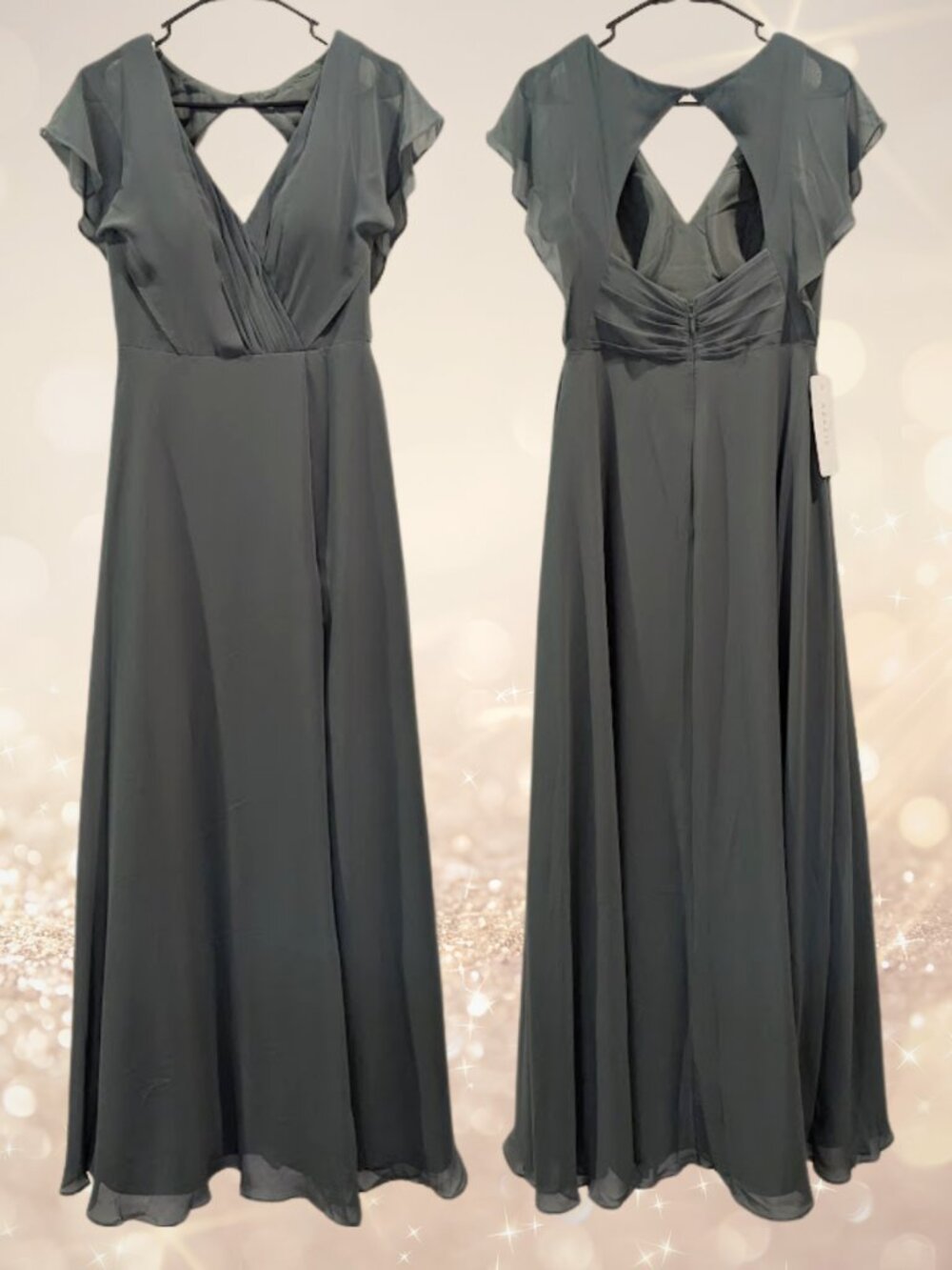 NWT Azazie Rylee Eucalyptus A-Line Pleated Chiffon Dress A4 NEW Bridesmaid Sz 4
